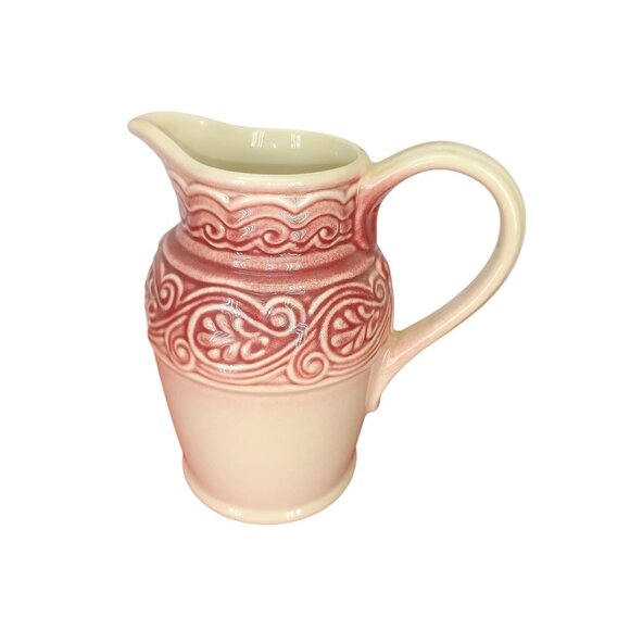 Longaberger Pottery American Craft PAPRIKA 8" Pitcher 42 oz. Red and Beige - Picture 1 of 7